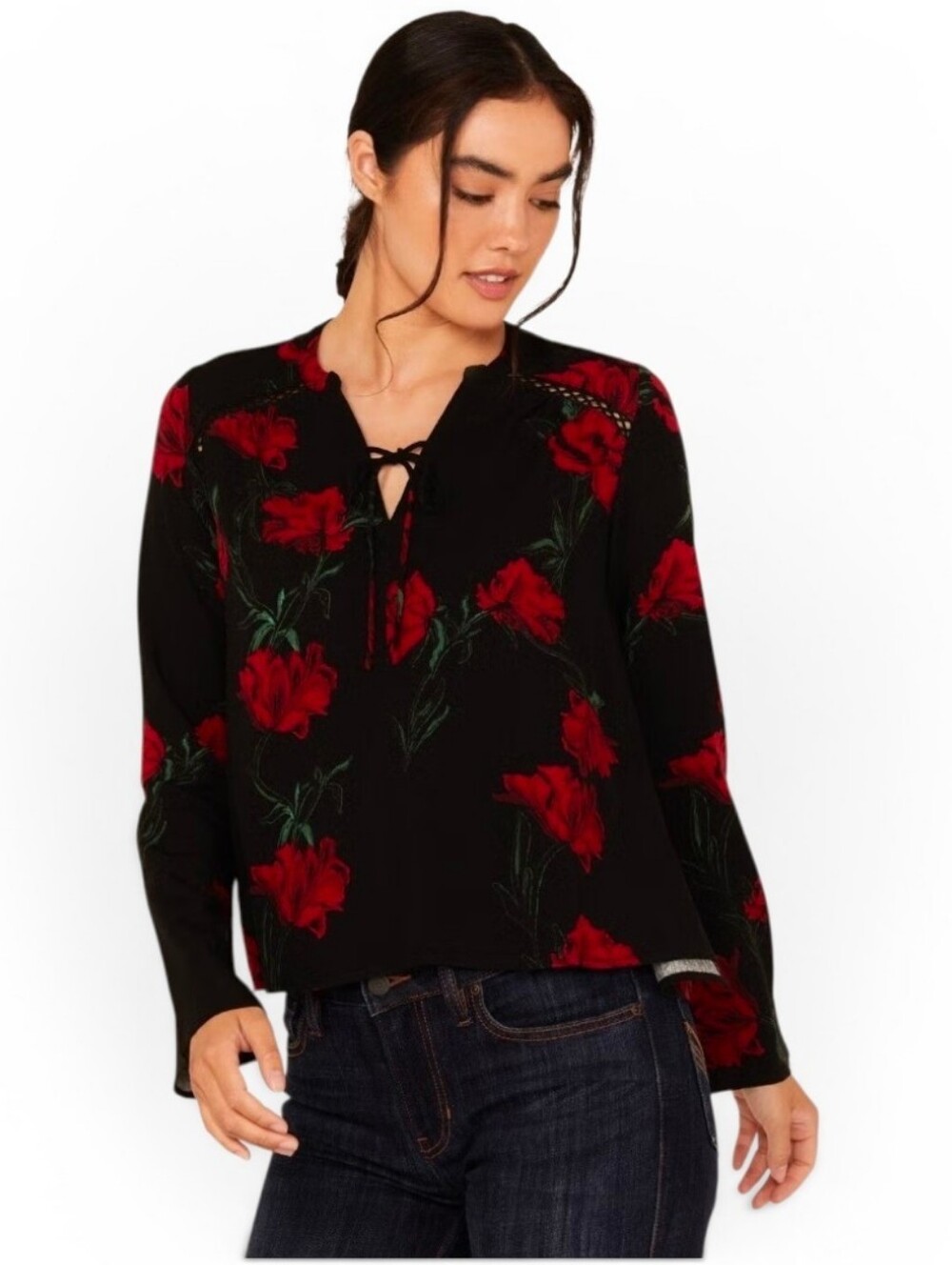 NWT IDYLLWIND Roses Long Sleeve Peasant Blouse - XXL - Picture 2 of 8